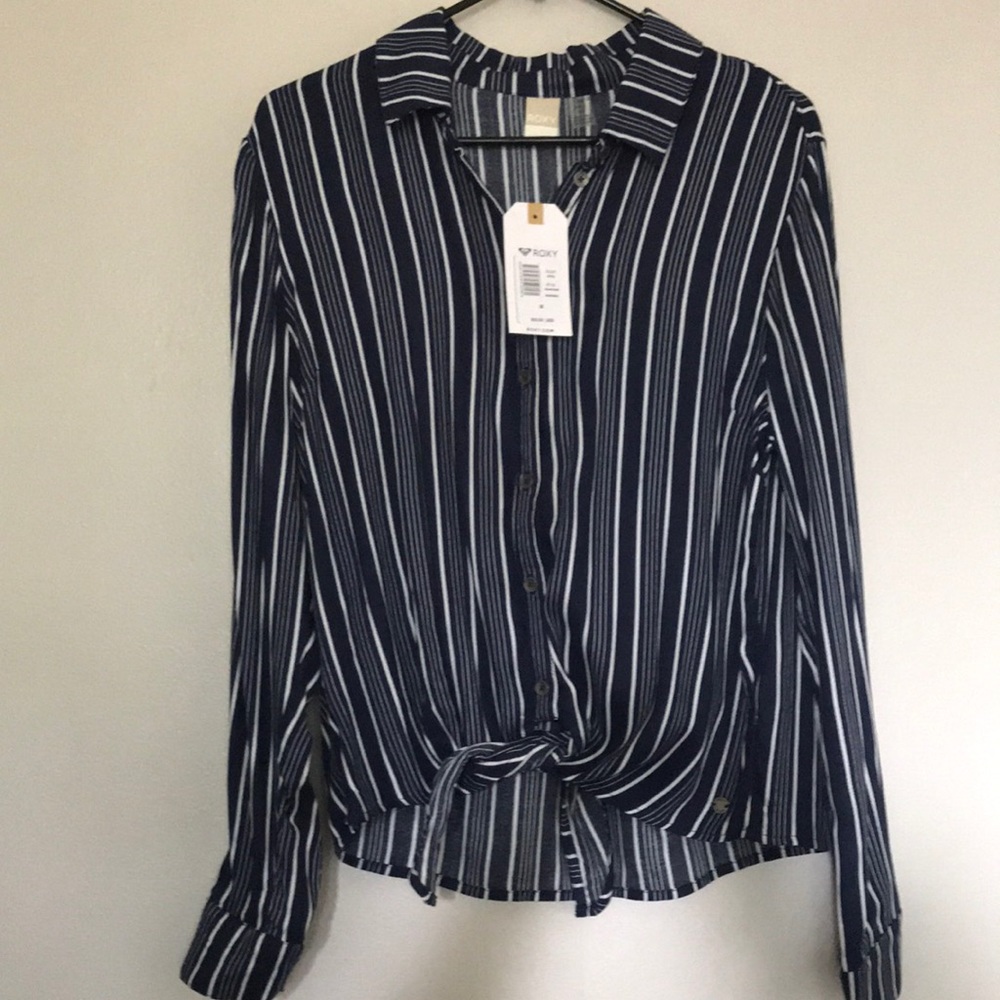 Roxy button down tie front blouse